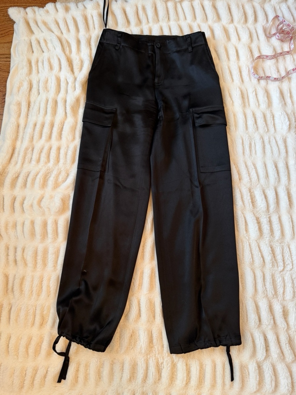 Black Cargo Satin Drawstring Pants